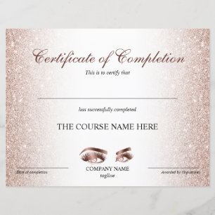 Certificate of Completion Award lashes course