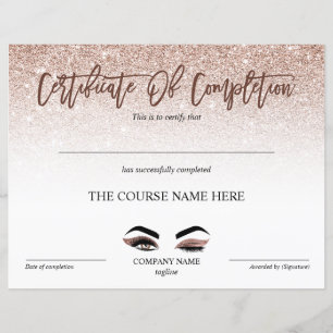Certificate of Completion Award lashes course