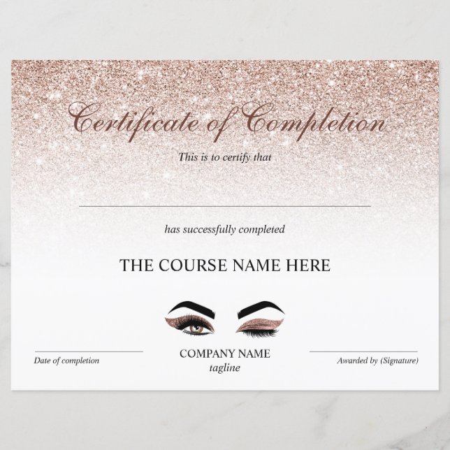 Certificate of Completion Award lashes course (Devant)