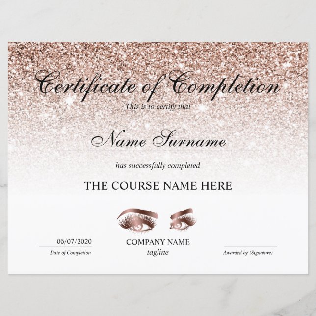 Certificate of Completion Award lashes course (Devant)