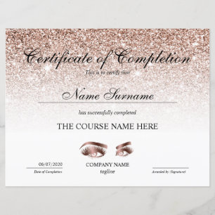 Certificate of Completion Award lashes course