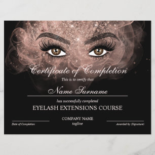 Certificate of Completion Award lashes course