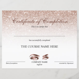 Certificate of Completion Award lashes course