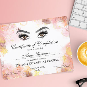 Certificate of Completion Award lashes course