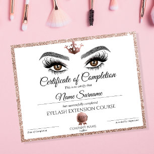 Certificate of Completion Award lashes course