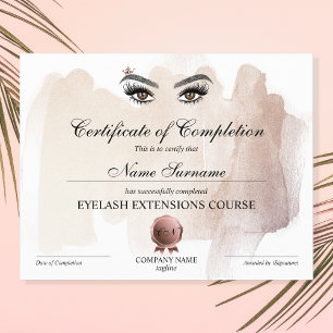 Certificate of Completion Award lashes course