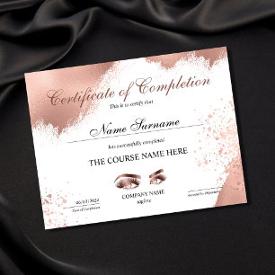 Certificate of Completion Award lashes course