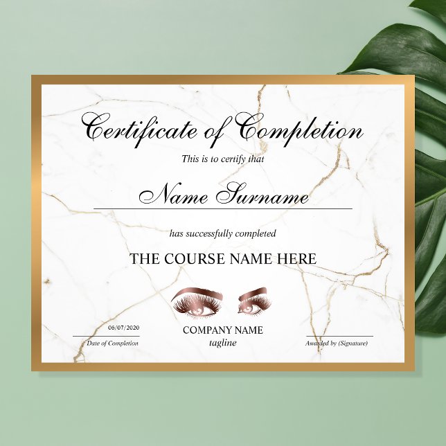 Certificate of Completion Award lashes course (Créateur téléchargé)