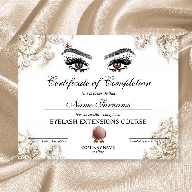 Certificate of Completion Award lashes course (Créateur téléchargé)