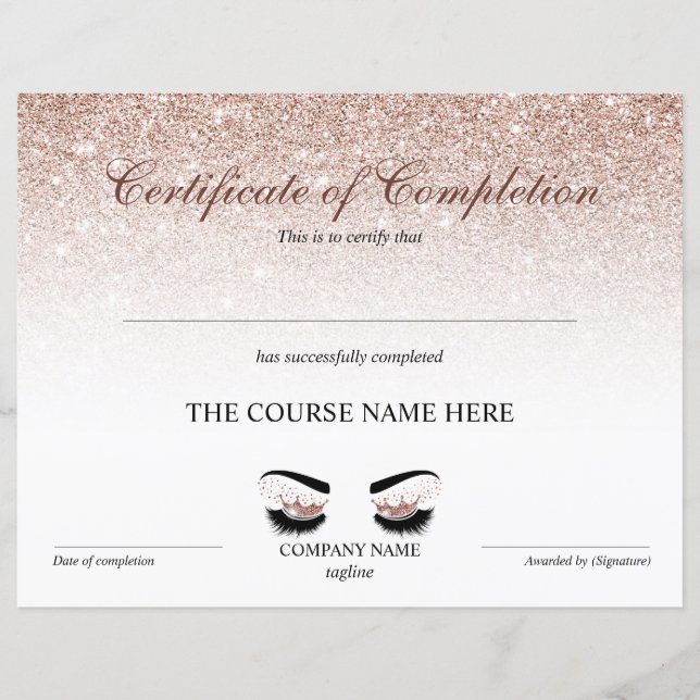 Certificate of Completion Award lashes course (Devant)