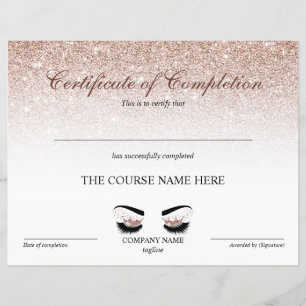 Certificate of Completion Award lashes course