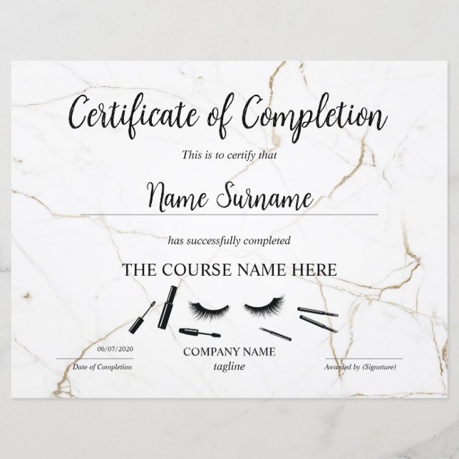 Certificate of Completion Award lashes course (Devant)