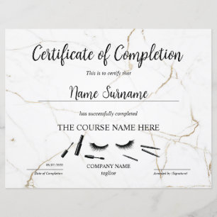 Certificate of Completion Award lashes course