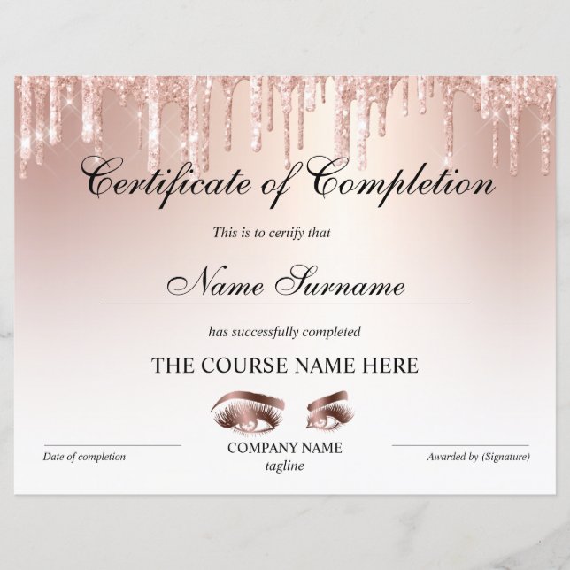 Certificate of Completion Award lashes course (Devant)
