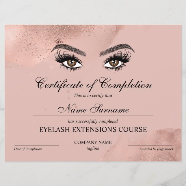 Certificate of Completion Award lashes course (Devant)