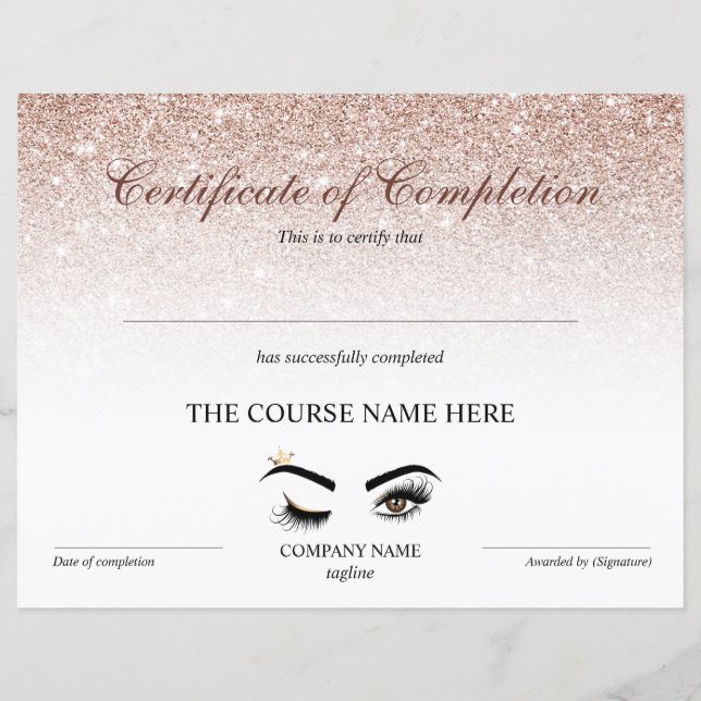 Certificate of Completion Award lashes course (Devant)