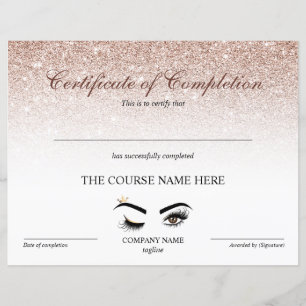 Certificate of Completion Award lashes course