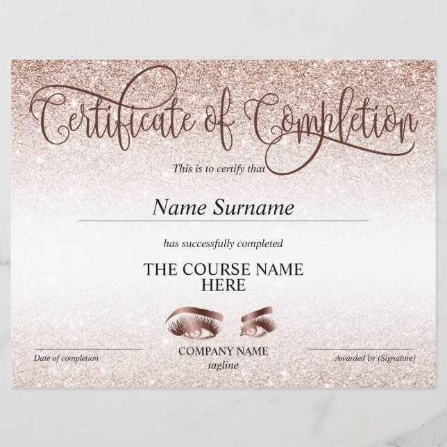 Certificate of Completion Award lashes course (Devant)