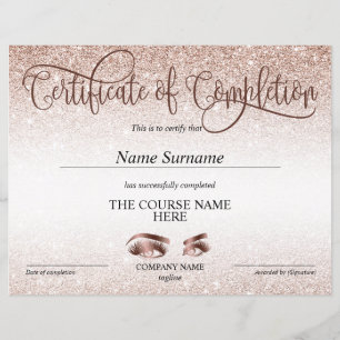 Certificate of Completion Award lashes course