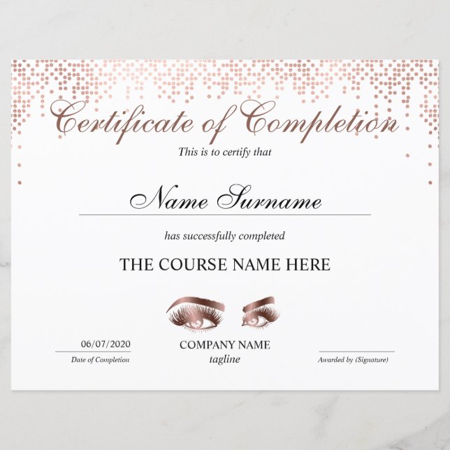 Certificate of Completion Award lashes course (Devant)