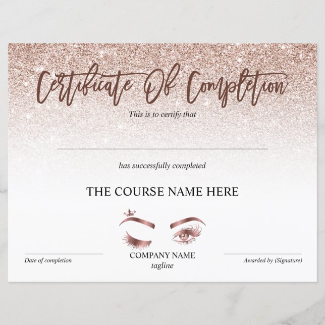 Certificate of Completion Award lashes course (Devant)
