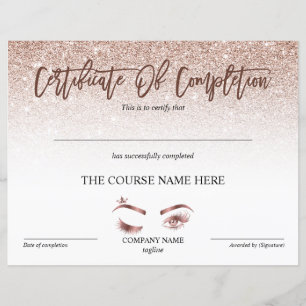 Certificate of Completion Award lashes course