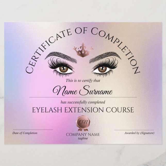 Certificate of Completion Award lashes course (Devant)