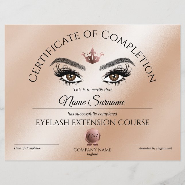 Certificate of Completion Award lashes course (Devant)