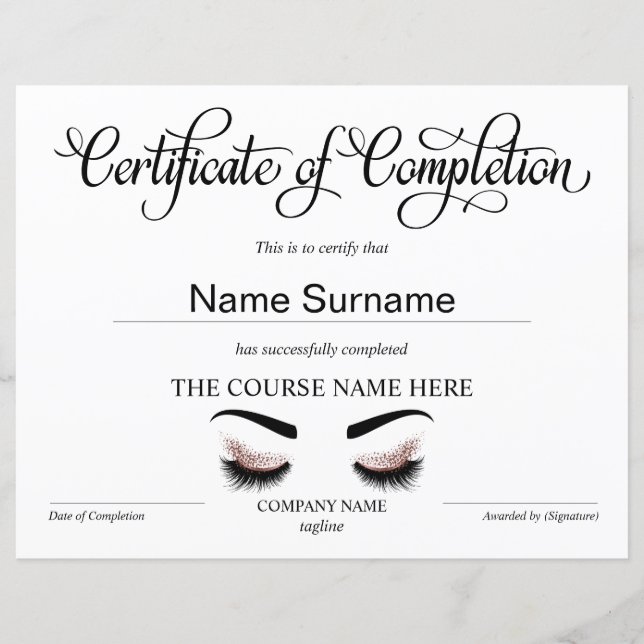 Certificate of Completion Award lashes course (Devant)