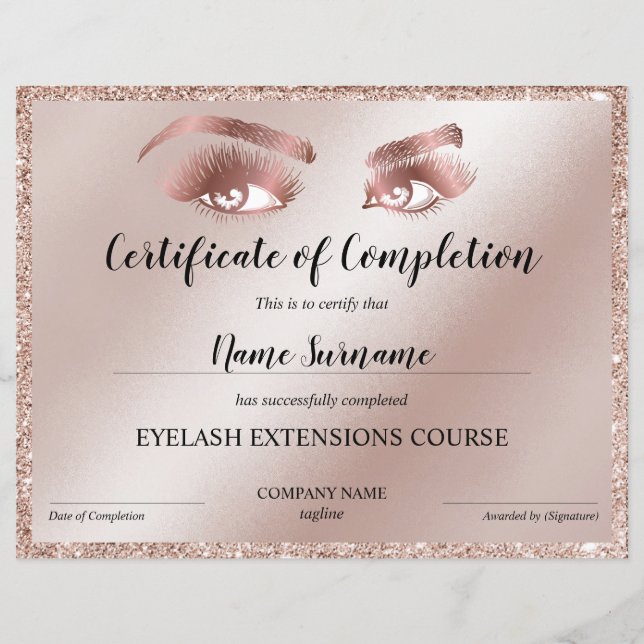 Certificate of Completion Award lashes course (Devant)