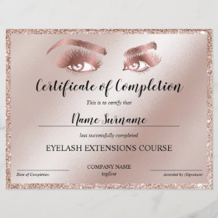 Certificate of Completion Award lashes course