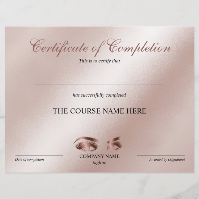 Certificate of Completion Award lashes course (Devant)