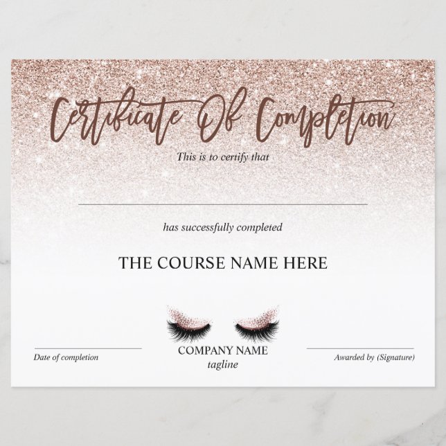 Certificate of Completion Award lashes course (Devant)