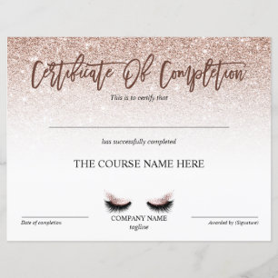 Certificate of Completion Award lashes course