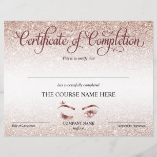 Certificate of Completion Award lashes course