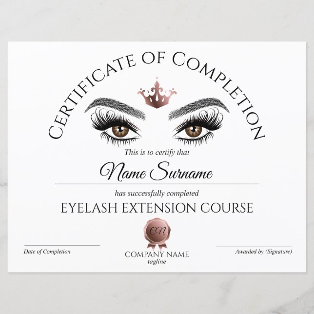 Certificate of Completion Award lashes course (Devant)