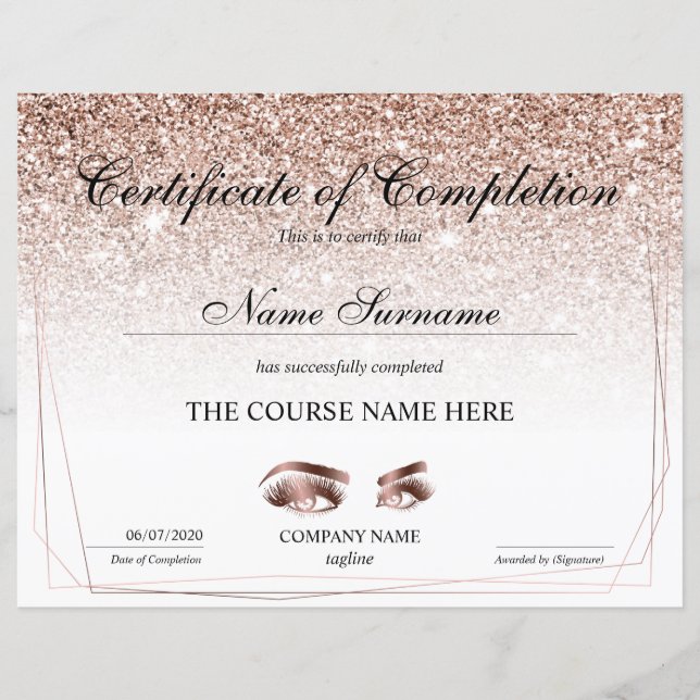 Certificate of Completion Award lashes course (Devant)