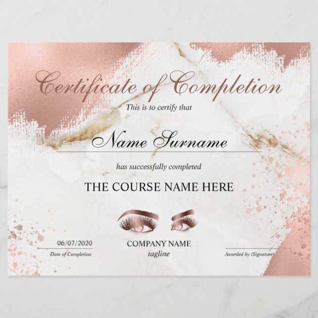 Certificate of Completion Award lashes course (Devant)