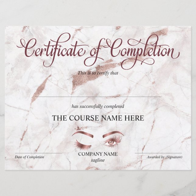 Certificate of Completion Award lashes course (Devant)