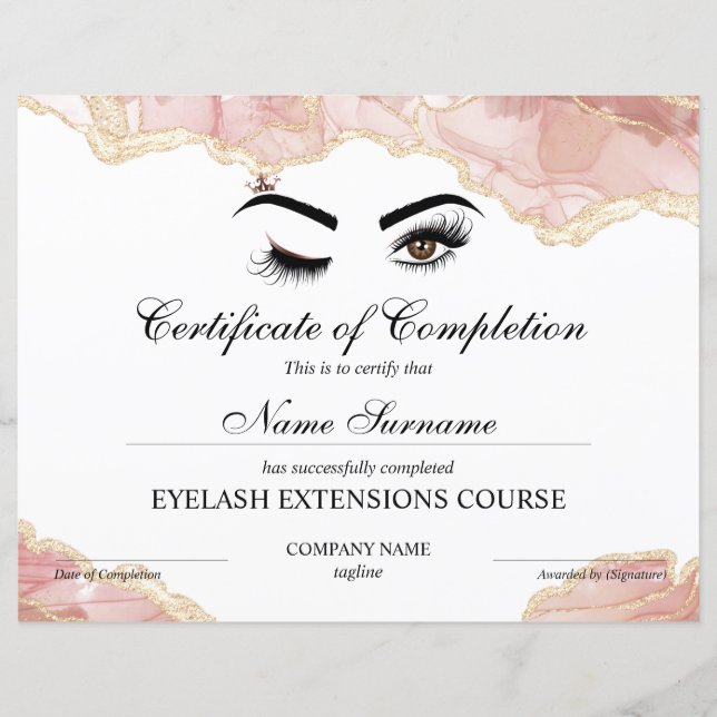 Certificate of Completion Award lashes course (Devant)