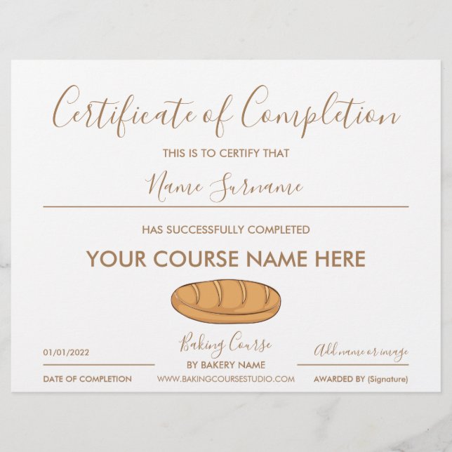 certificate of completion bread baking (Devant)