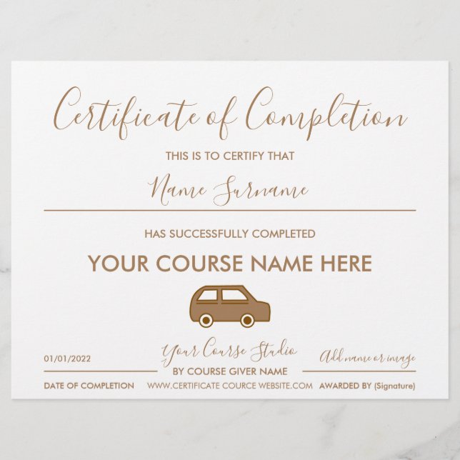 certificate of completion driving car (Devant)