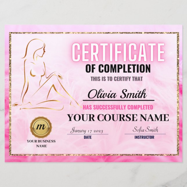 Certificate of Completion Template, Body Sculpting (Devant)