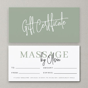 Certificats Cadeau Vert Sauge pour Thérapeute de M