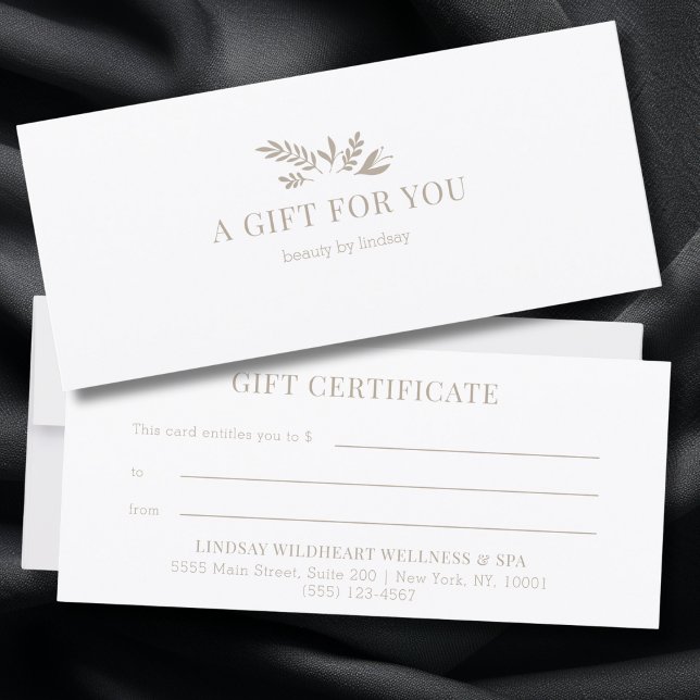 Certificats Cadeaux d'Affaires de Botanique Blanch (Minimal White Botanical Custom Salon Business Gift Certificates)
