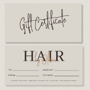 Certificats Cadeaux de Salon de Coiffure Beige Neu