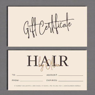 Certificats Cadeaux de Salon de Coiffure Beige Neu