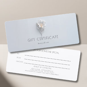 Certificats Cadeaux de Salon Floral Minimaliste Bl