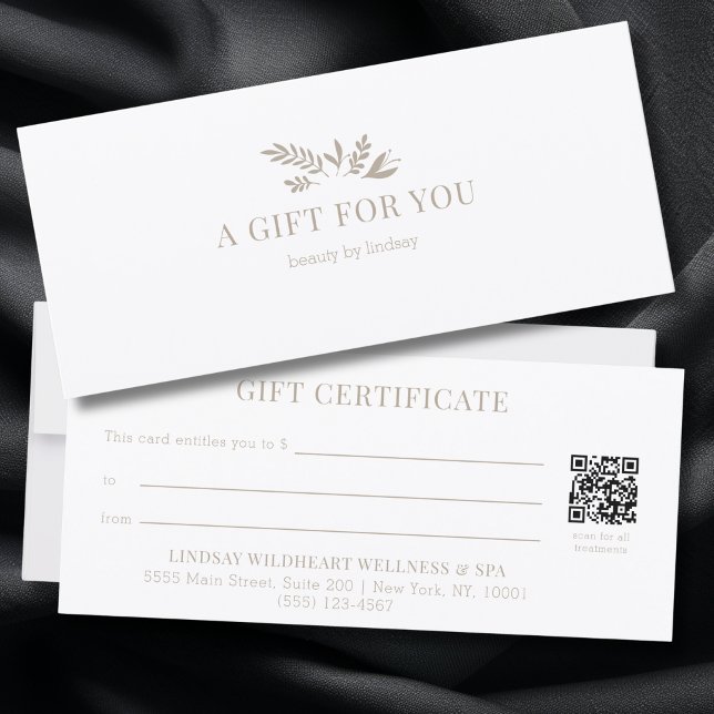 Certificats Cadeaux QR Code Botanique Blanc Minima (Minimal White Botanical Salon QR Code Business Gift Certificates)