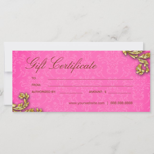 Certificats-Cadeaux Salon Spa Gold Leaf Rose (Devant)